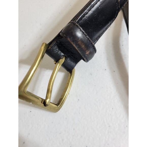 Belt Men's Black Genuine Leather Work Casual Dress Solid Brass Buckle Size 40 - Picture 2 of 12